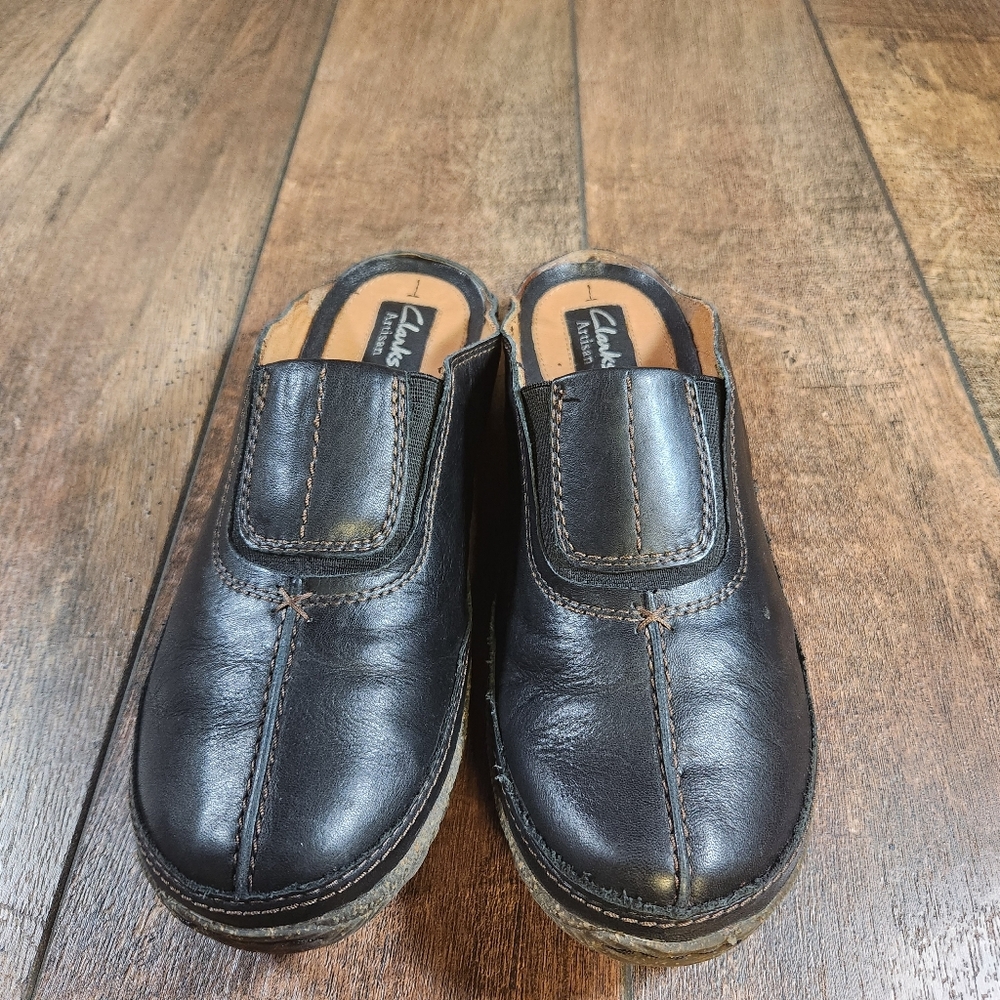 Clarks Artisan Collection Womens Size 9M Mules Clogs Slip-on Black Leather 84475 - Picture 4 of 10